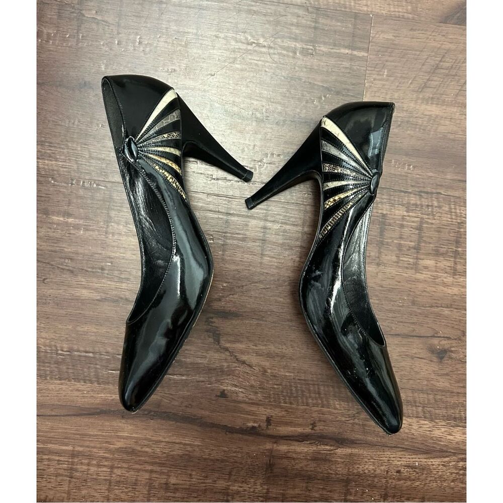 Stuart Weitzman for Mr. Seymour Black Animalprint Stripe Pumps Shoes Heels, Sz 9